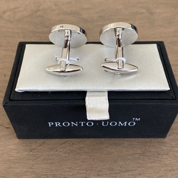 Pronto Uomo Cufflinks Set of 2 Blue/ White - Picture 3 of 5